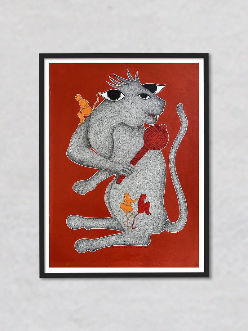Abstract Monkey Gond painting by Venkat Shyam