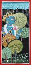 Lotus Grace: Lord Krishna's Divine Garden Basohli Painting by Aastha Billowria  & Shivakshi Sharma
