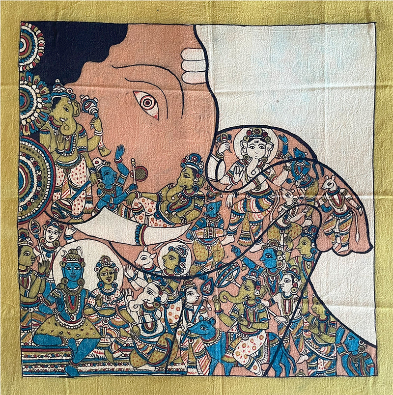  Buy Majestic Narratives: An Elephant's Tapestry of Divinity Kalamkari Painting