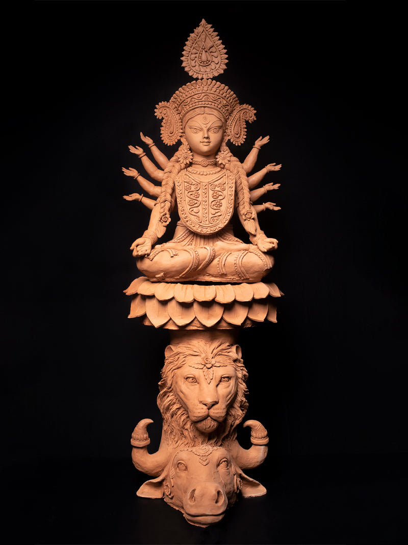 Buy Majestic Conquest Terracotta Durga Sculpture, Terracotta art by Dolon Kundu