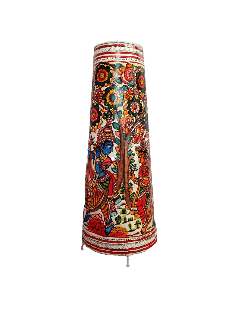 Buy Eternal Embrace: Radha Krishna Leather Lamp by Sindhe Sriramulu