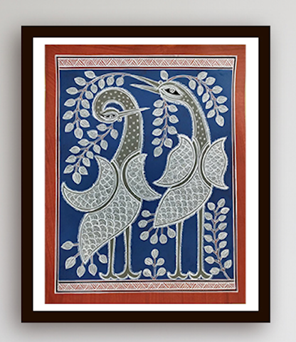 Avian Allure: Serenade of Grace Mandana Painting by Vidya Devi Soni for sale