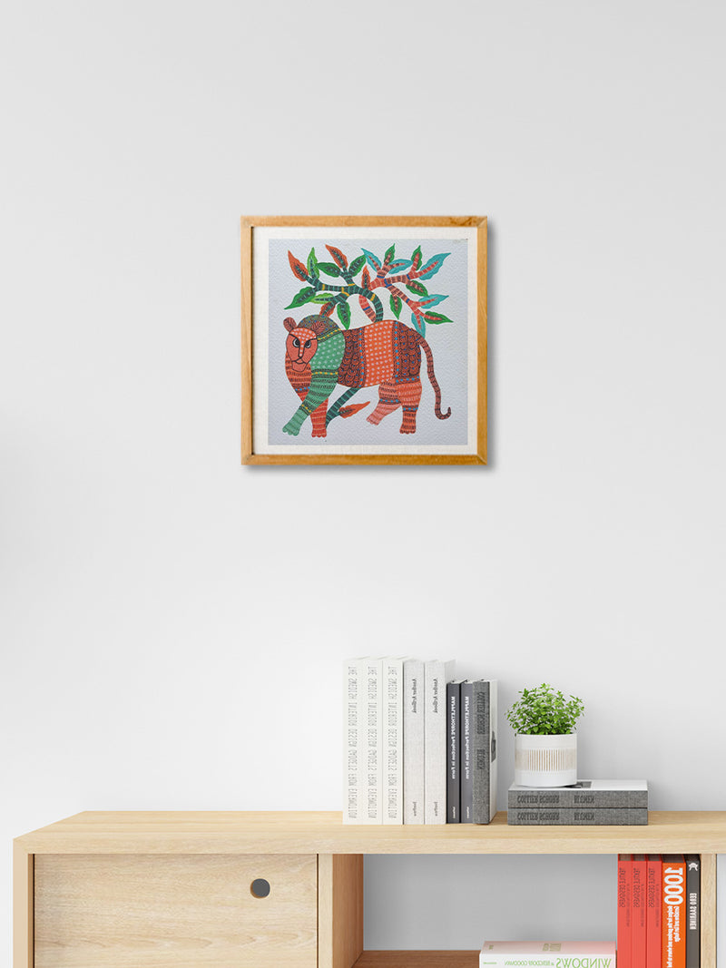 Add a touch of wild beauty to your home decor by purchasing the captivating Feral Tapestry of Gond artwork on sale now.