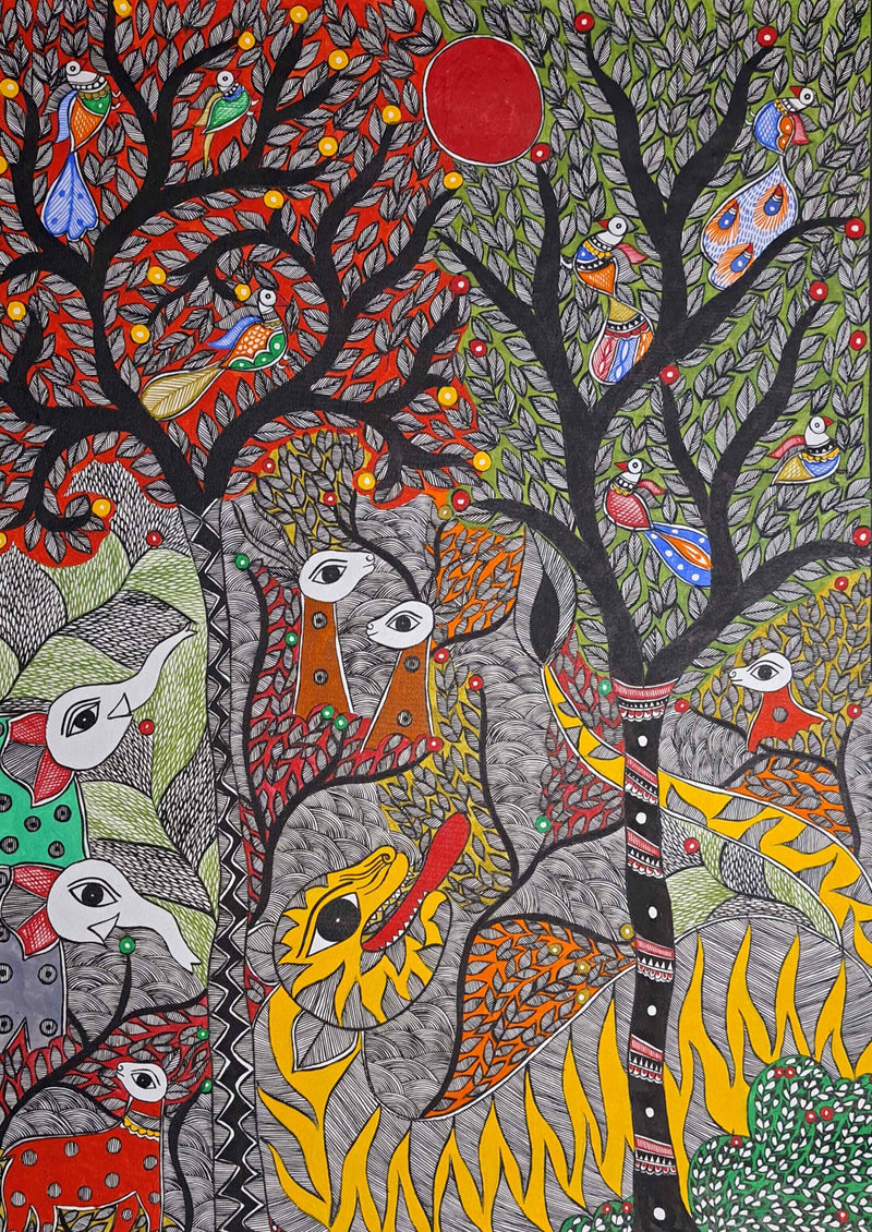Buy Radiant depiction of wildlife: Madhubani by Vibhuti Nath