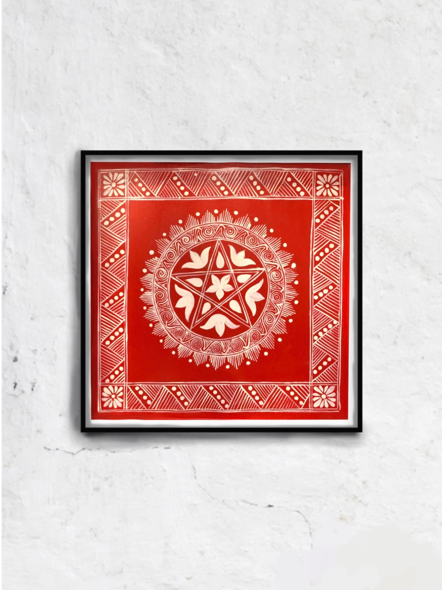 Epitomizing Wisdom and Creativity: Saraswati Aipan Chowki by Ruchi Nainwal for sale