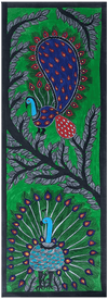Order Online Portrayal of peacocks with green background: Madhubani by Vibhuti Nath