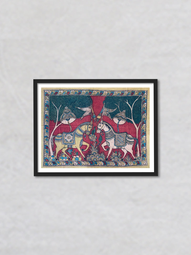 Regal Equilibrium: A Majestic Kalamkari Portrait of Royal Horses by Siva Reddy - for sell 
