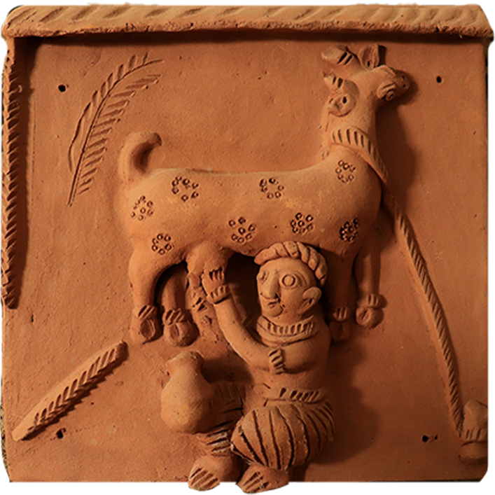 Buy Representation of a man milking goat: Terracotta by Dinesh Molela