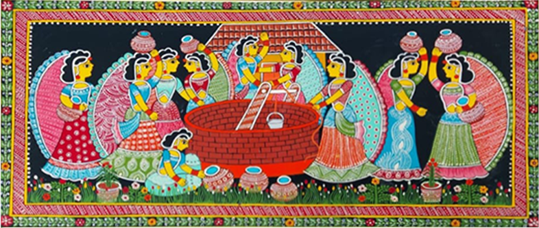Wistful Panghat scene in Tikuli art by Ashok Kumar for Sale