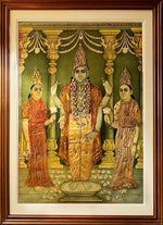 Buy Lord Vishnu with Shri Devi and Bhu Devi Oleograph by Raja Ravi Verma