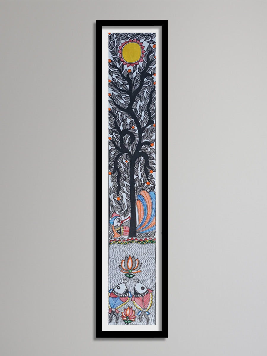 Buy Composition showcasing tree with pond and sun: Madhubani by Vibhuti Nath