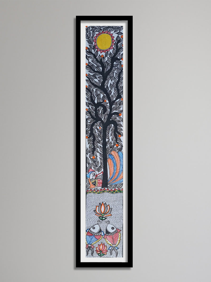 Buy Composition showcasing tree with pond and sun: Madhubani by Vibhuti Nath