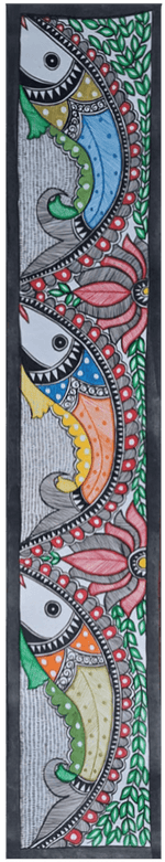 Graceful exhibition of fishes and lotuses: Madhubani by Vibhuti Nath for Sale