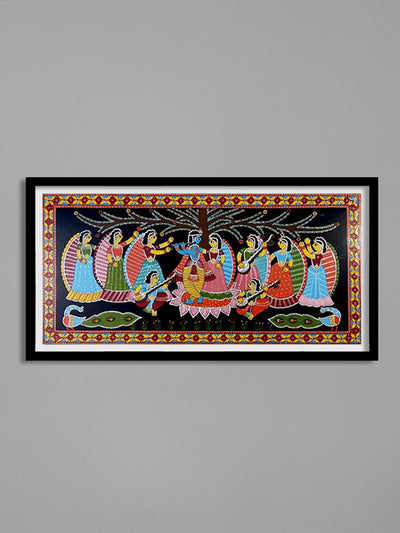Gathering of Radha-Krishna with Gopis in Tikuli paintings by Ashok Kumar for Sale