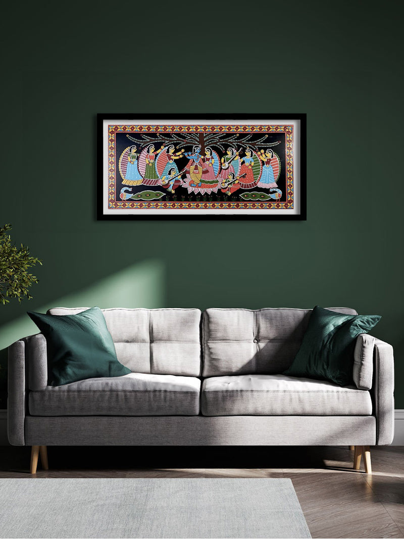 Shop for Gathering of Radha-Krishna with Gopis in Tikuli paintings by Ashok Kumar at memeraki.com