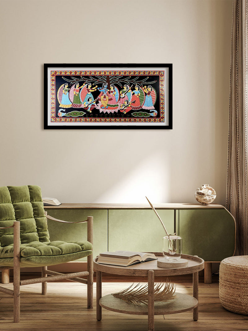 Buy Gathering of Radha-Krishna with Gopis in Tikuli paintings by Ashok Kumar