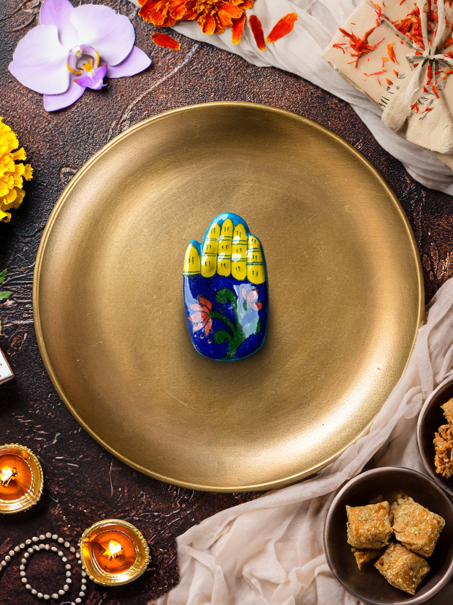 Cosmic Lotus: The Celestial Hand Agarbathi Stand ,Blue Pottery By Gopal Saini for sale Agarbatti stand / Incense stand  shop Agarbatti holder Hand Painted agarbatti holder