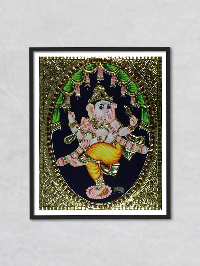 Dancing Ganesha, Tanjore Painting by Sanjay Tandekar