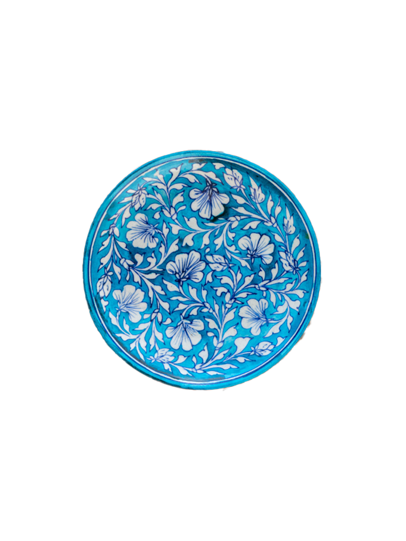 Floral Wall Plate Blue Pottery for Sale
