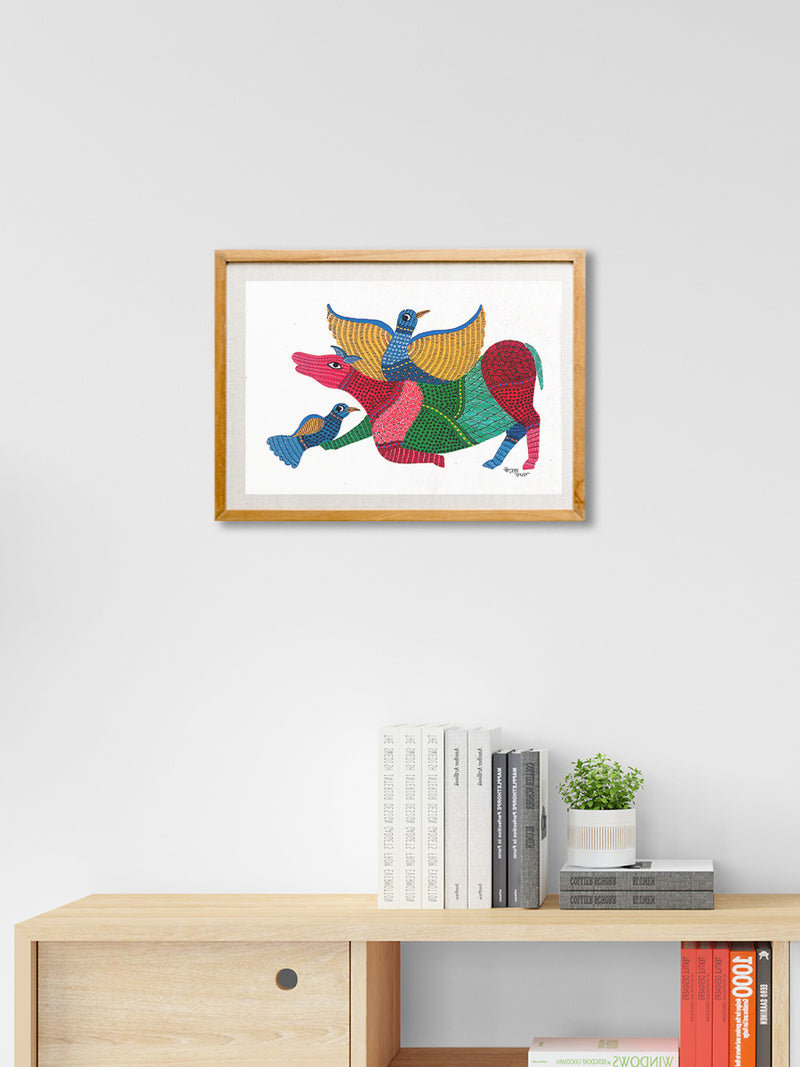 Add a touch of elegance to your art collection with Emerald Symphony, a vibrant Gond painting available for purchase at a discounted price.