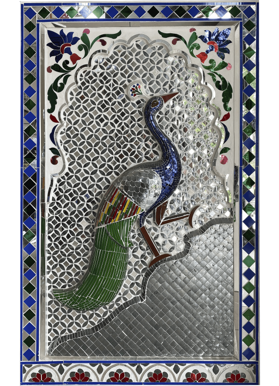 Climbing Splendor: A Thikri Glass Symphony of Vibrant Peacock  by Vinayak Art Glass inlay Handicrafts Thumbnail