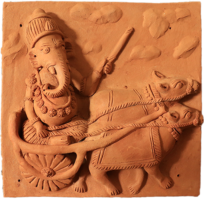 Lord Ganesha riding a bullock cart: Terracotta by Dinesh Molela for Sale