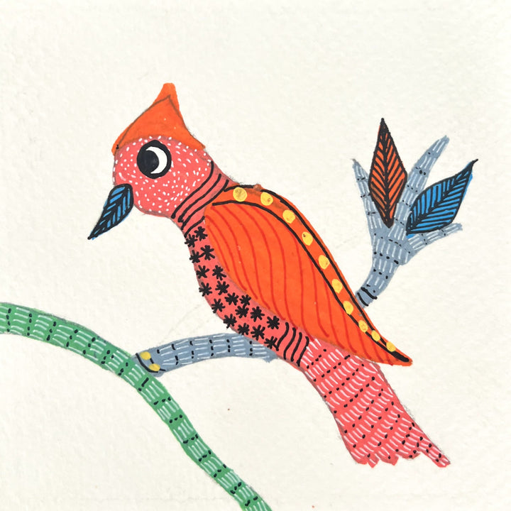The Delightful Nature: Bird Perching on a Tree in Gond by Kailash Pradhan Thumbnail