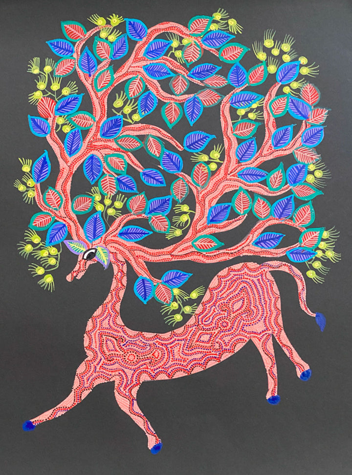 A Deer's Believe, Bhil Art by Geeta Bariya Thumbnail