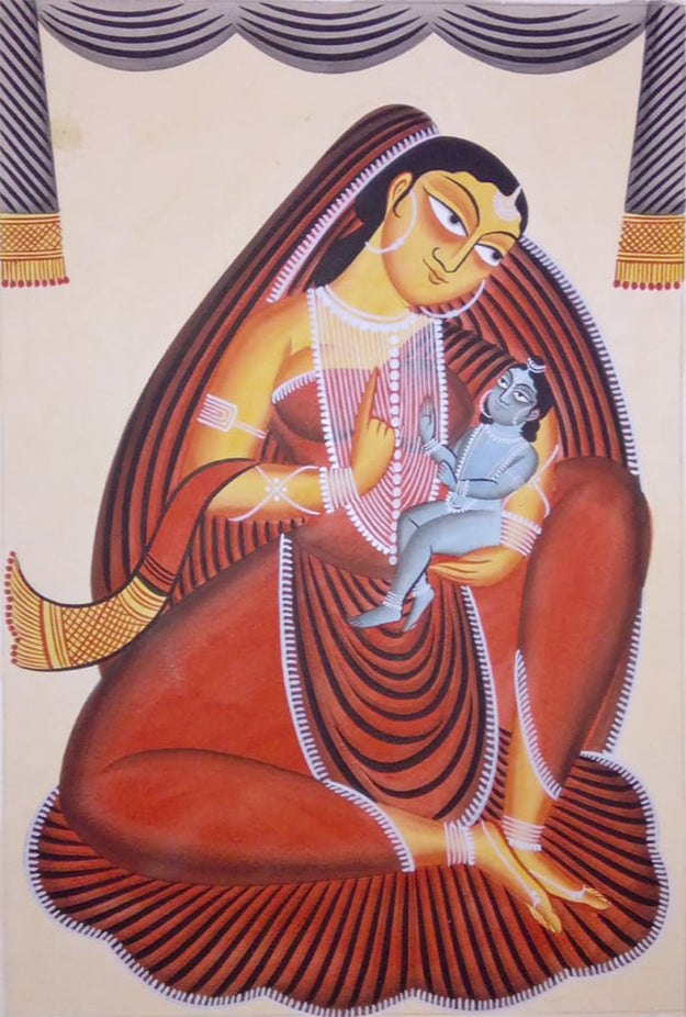 A Divine Dance of Colors: Kalighat Style Patua Painting by Hasir Chitrakar Thumbnail