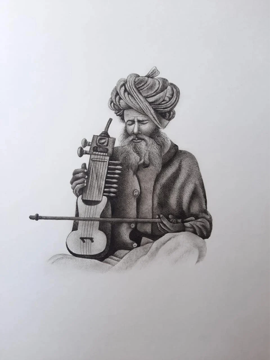 Buy A Folk Musician in Miniature Painting by Mohan Prajapati