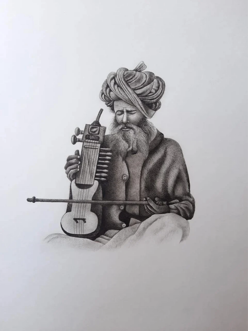 Buy A Folk Musician in Miniature Painting by Mohan Prajapati