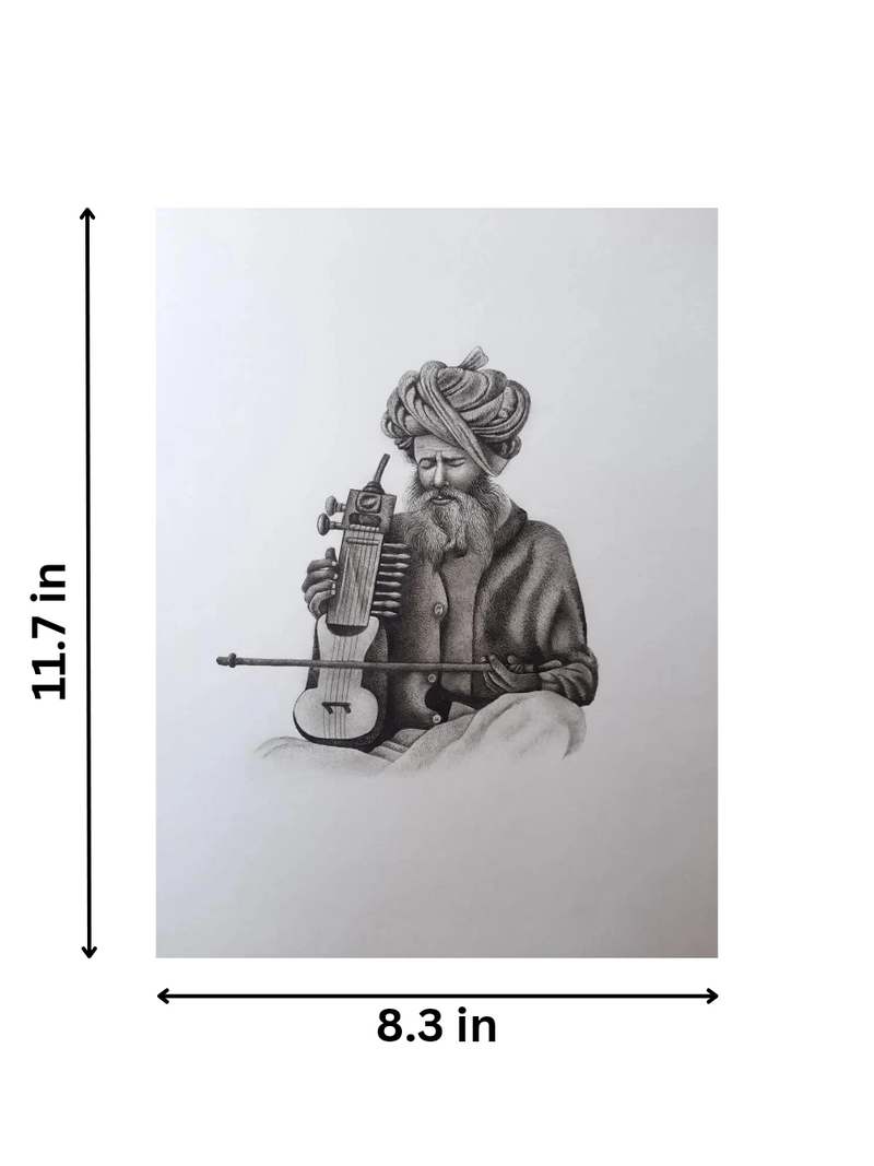 A Folk Musician in Miniature Painting  for sale