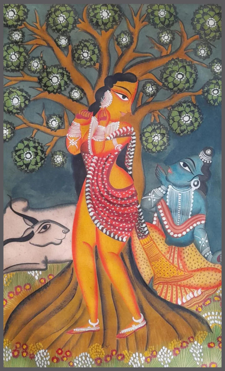 The Divine Couple: Radha Krishna in Kalighat by Uttam Chitrakar Thumbnail