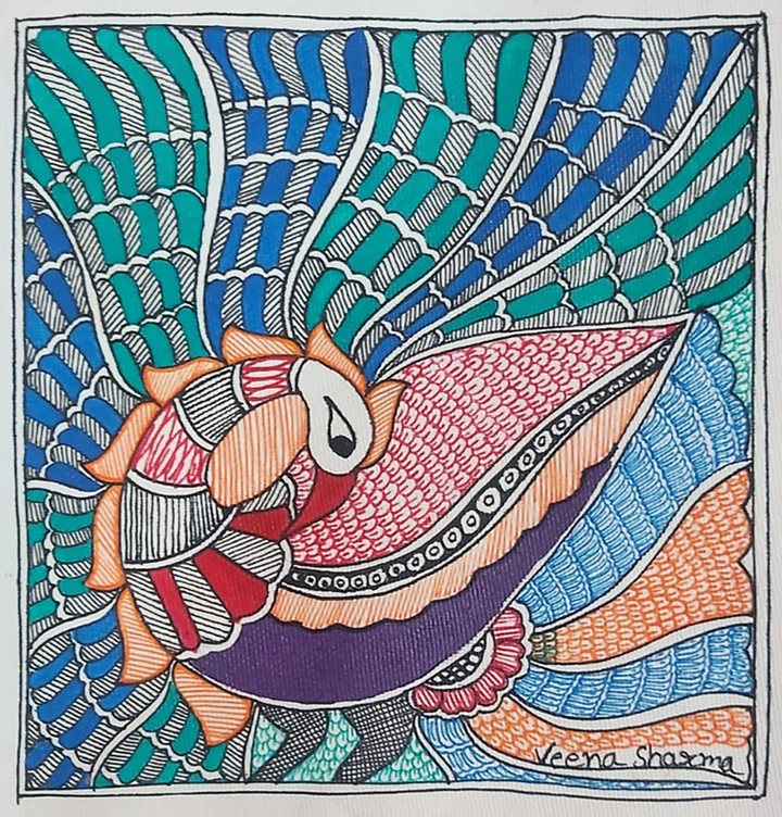 A Majestic Peacock in Madhubani by Priti Karn Thumbnail