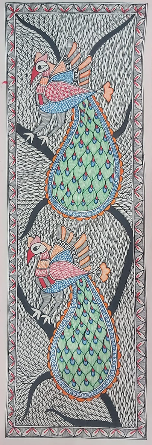 A Pair of Peacocks in Madhubani by Priti Karn Thumbnail