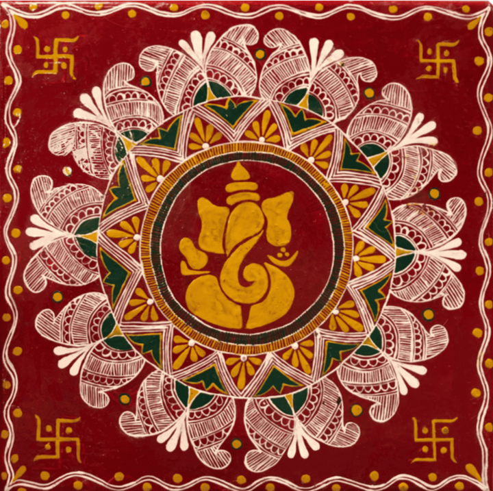 A Portal to Divine Energies: Lord Ganesha Aipan Photo Frame by Ruchi Nainwal Thumbnail