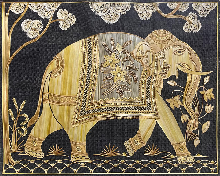 A Royal Elephant in Sikki Grass Art by Dhirendra Kumar Thumbnail