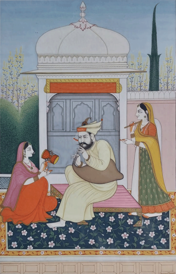 A Scene from the Raagmala Series: Kangra Miniature by Anshu Mohan Thumbnail