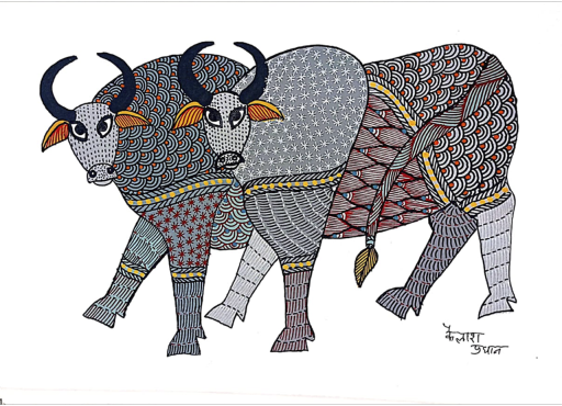 A Serenade of Colors and Monochromatic Contrasts Gond Painting by Kailash Pradhan Thumbnail