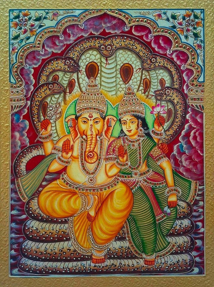A Symphony of Divine Colors, Ganesh Lakshmi: Pankaj Kumar's Usta Miniature Painting Thumbnail