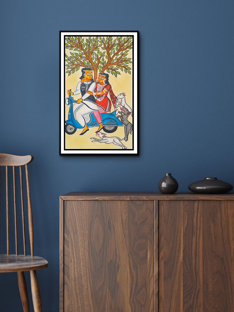 A Whirlwind Adventure: A Kalighat Painting by Uttam Chitrakar