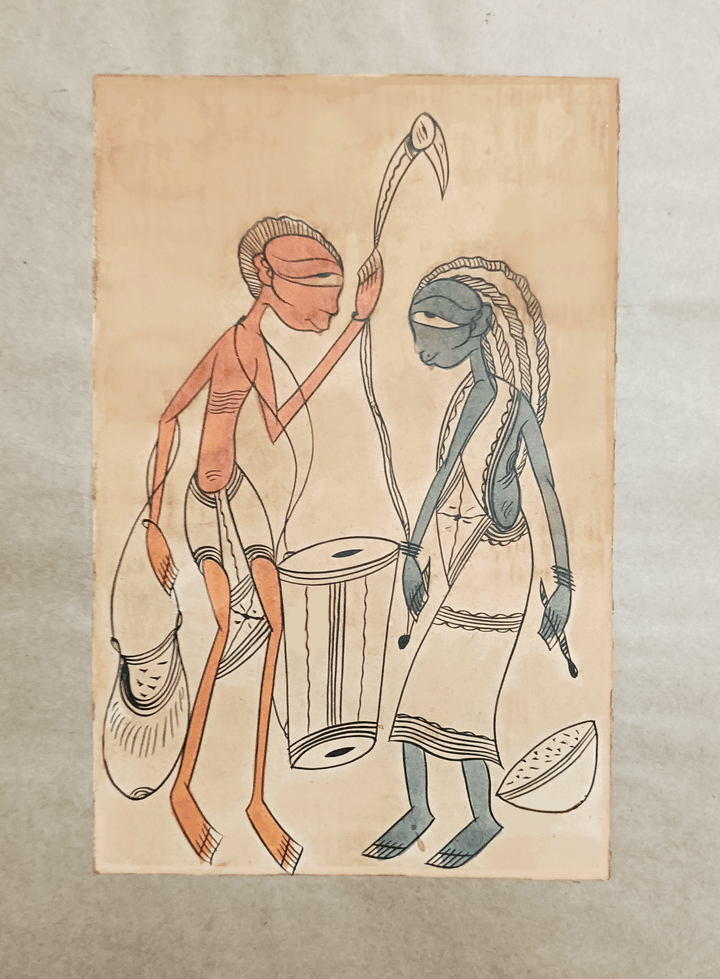 A Woman and Man in Santhal Pattachitra by Uttam Chitrakar Thumbnail