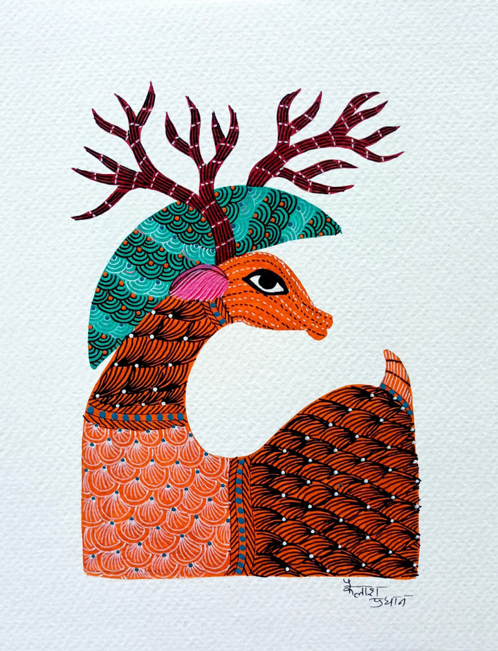 A beautiful Reindeer: Gond art by Kailash Pradhan Thumbnail