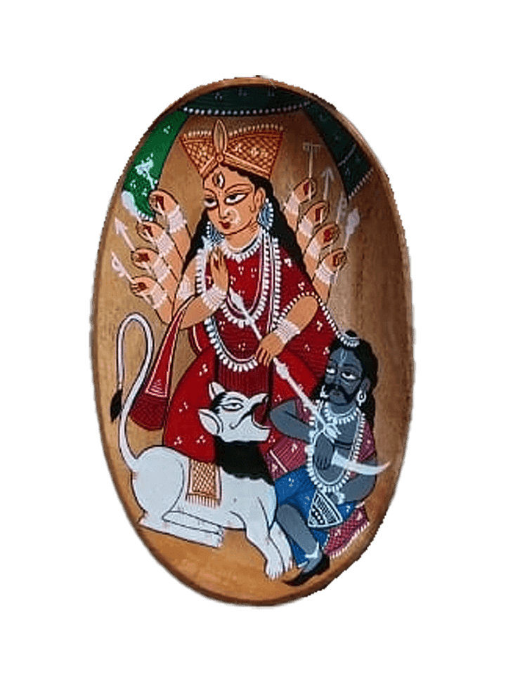 A glimpse of Maa Durga's chief elements in Bengal pattachitra Plate art by Manoranjan Chitrakar Thumbnail