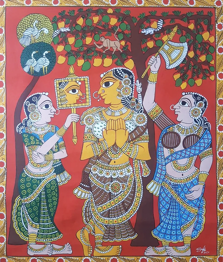 A scene from Markandaya Puranam: CHERIYAL SCROLL PAINTING BY SAI KIRAN Thumbnail