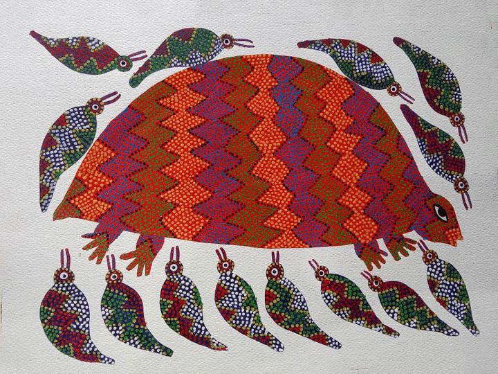 A turtle Bhil art by Shersingh Bhabor Thumbnail