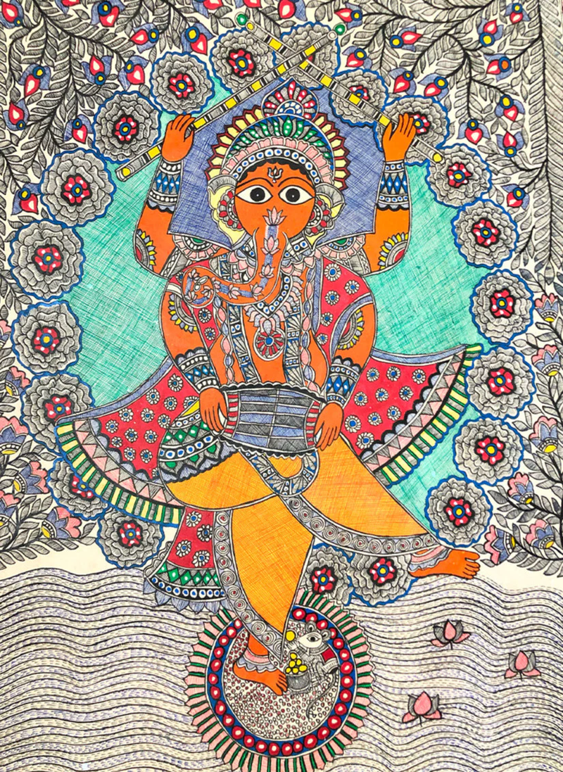 Shop Nritya Ganesha (Dancing Ganesha), Madhubani by Ambika devi