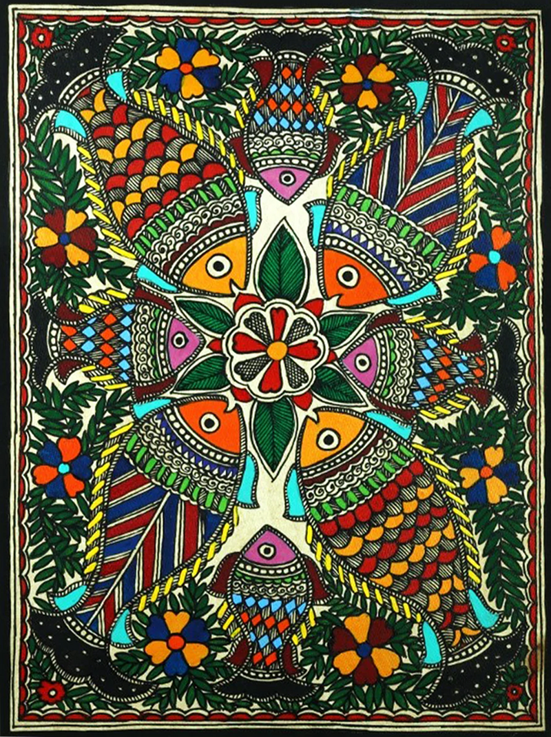 Buy Fishes in Communion Madhubani Painting by Ambika Devi