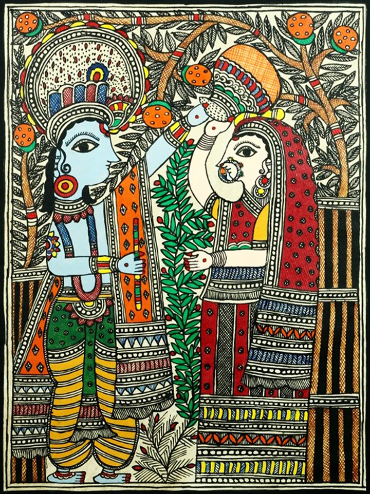 Maakhan Chor: Krishna Madhubani Painting by Ambika Devi Thumbnail