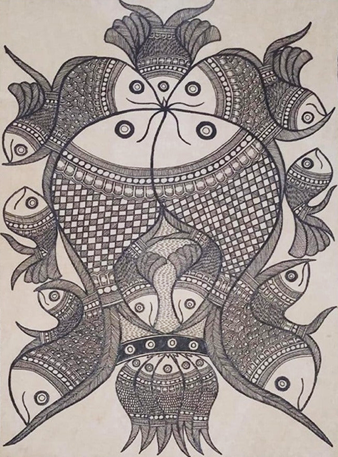 Shop Fishes in Madhubani Painting by Ambika Devi